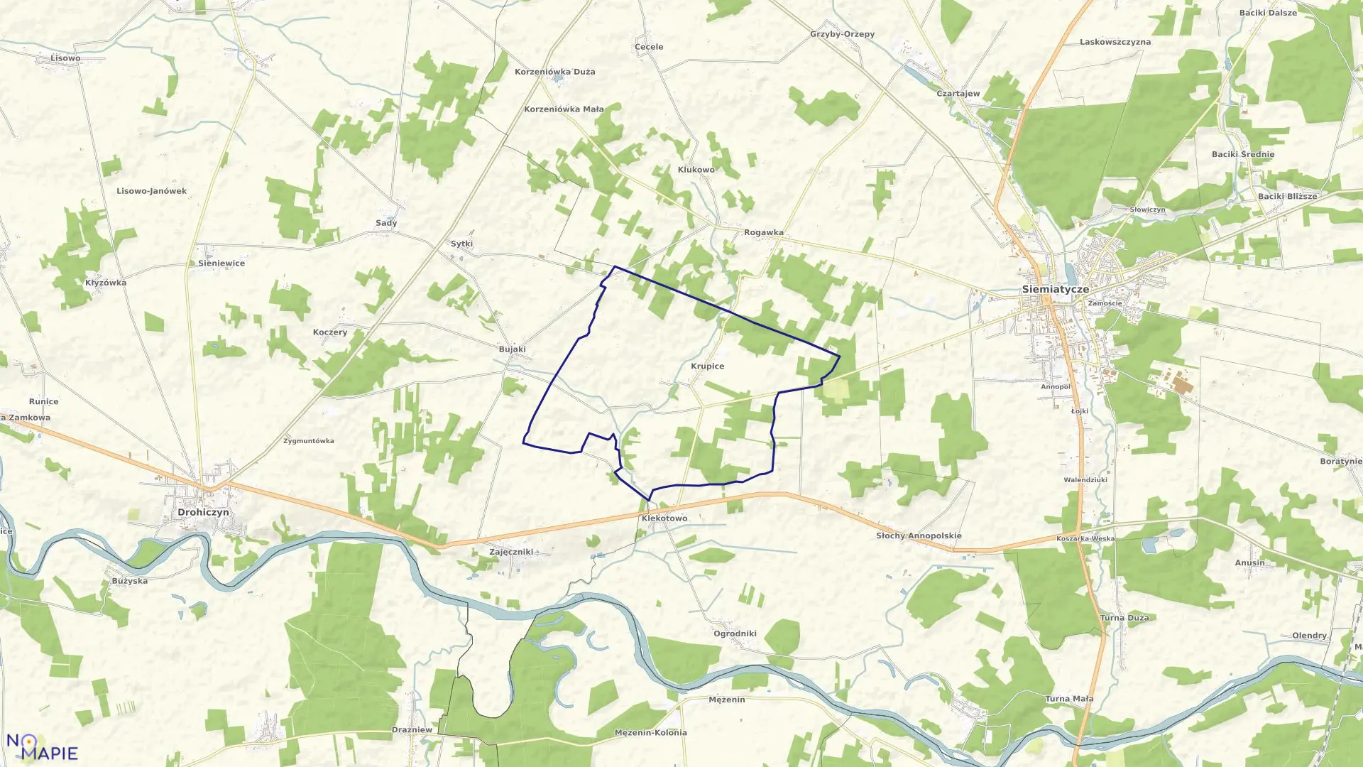 Mapa obrębu KRUPICE w gminie Siemiatycze