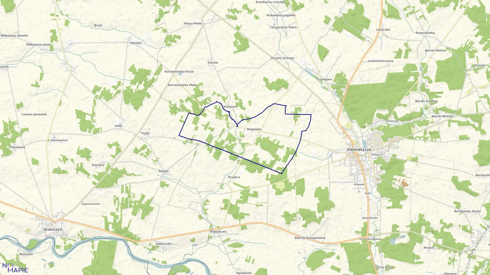 Mapa obrębu ROGAWKA w gminie Siemiatycze